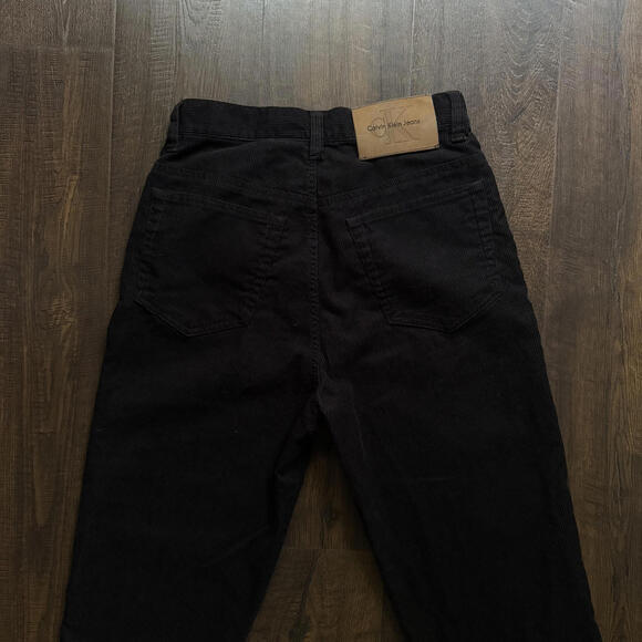 Vintage 90s Raven Black High Waisted Corduroy Calvin Klein Cotton Jeans Pants 24 - Picture 1 of 8